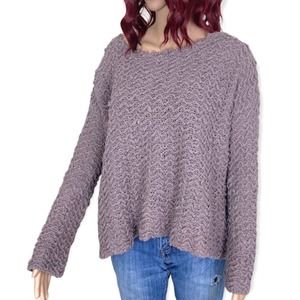 Free People Wavy Knit Oversized Sweater Womens XS Lavender Flared Sleeve Boxy
